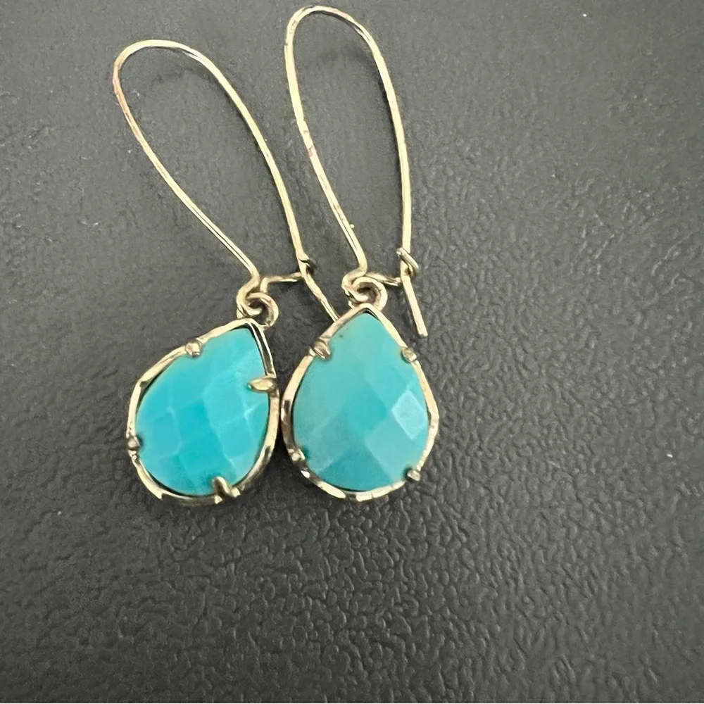 Kendra Scott Aqua Dee Gold Tone and Blue Teardrop Earrings - Picture 5 of 7